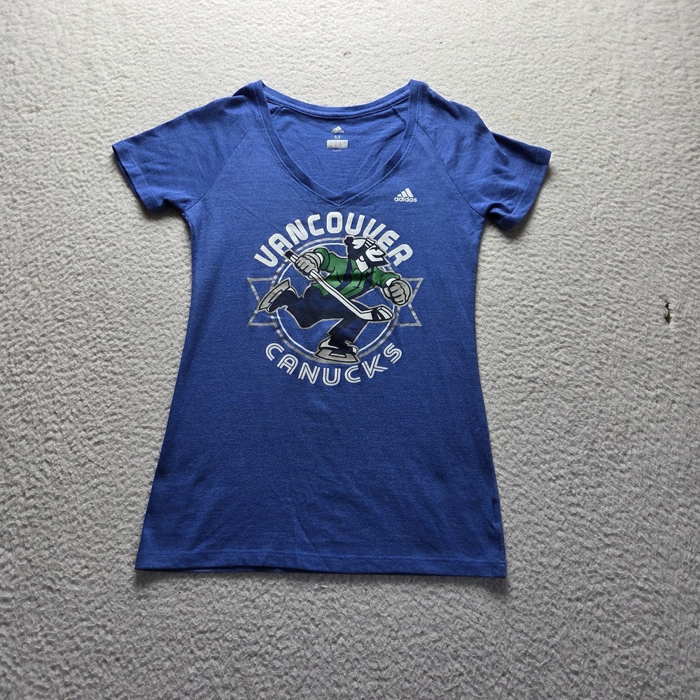 Vancouver Canucks Shirt Womens Medium Blue NHL Hockey Adidas Graphic Tee